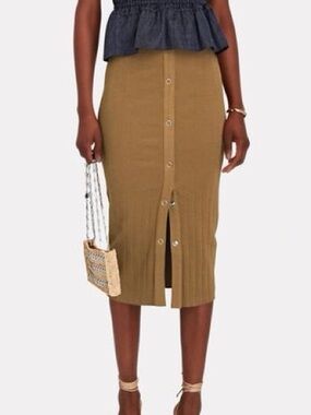 Enza Costa Rib Knit Snap Button Down Midi Skirt